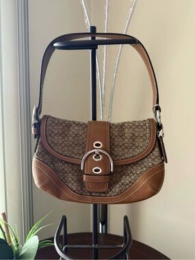 Coach Brown Signature Canvas and Leather Shoulder Bag with Buckle